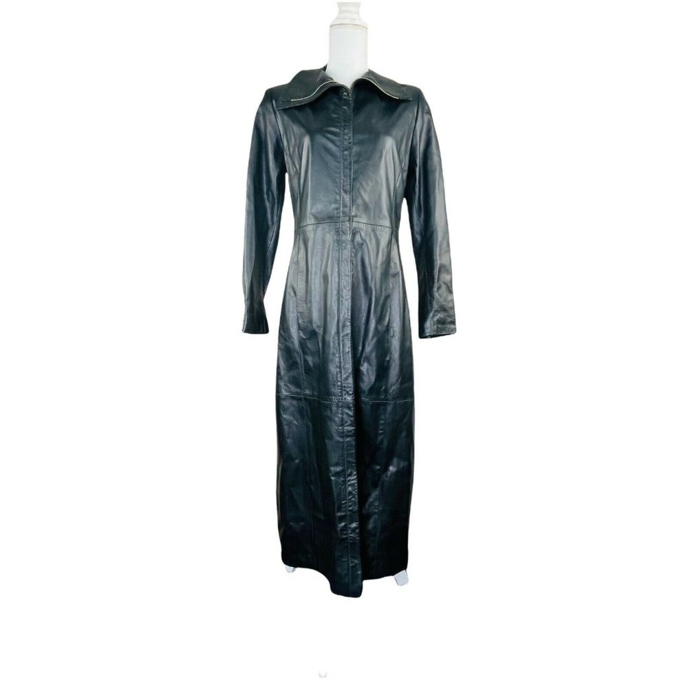 Women's Black Leather Long Coat